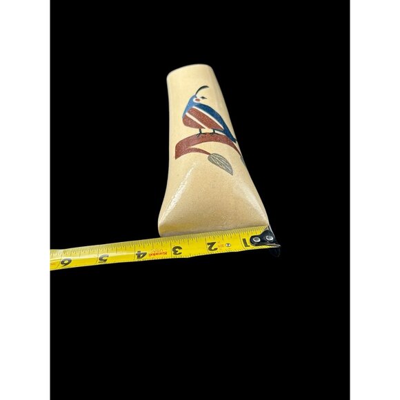 Quail ART POTTERY WALL POCKET FLOWER VASE Bird Southwest 12 x 3.5" Leather Strap - Picture 9 of 12